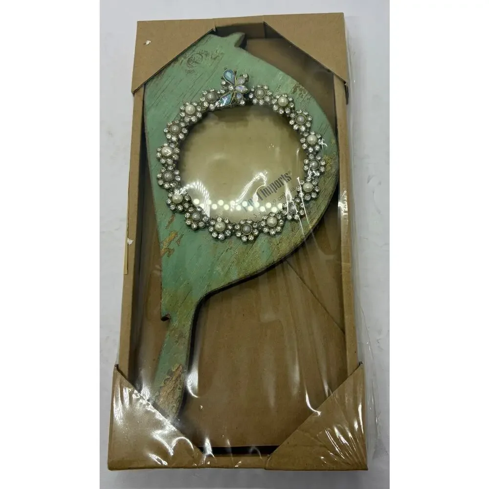 NWT Pier 1 Bird Photo Frame Wood Distressed 3” Opening Green Blue Blingy